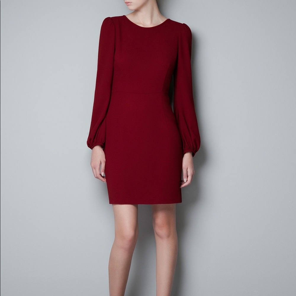 Zara burgundy puff sleeve dress
